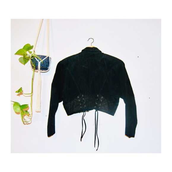 Black Leather & Suede Jacket + Skirt Set – Vintage 80’s Matching Two-Piece - Picture 8 of 14